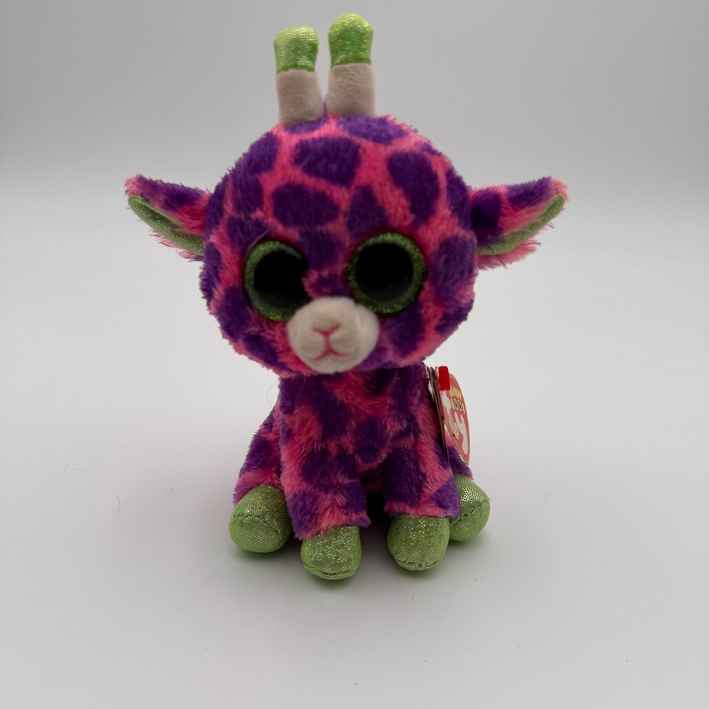 Ty Beanie Boos Sky High Giraffe Pink Purple Spotted Plush Glitter Eyes 6 inch